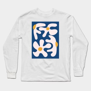 Abstract Flowers Blue White Long Sleeve T-Shirt